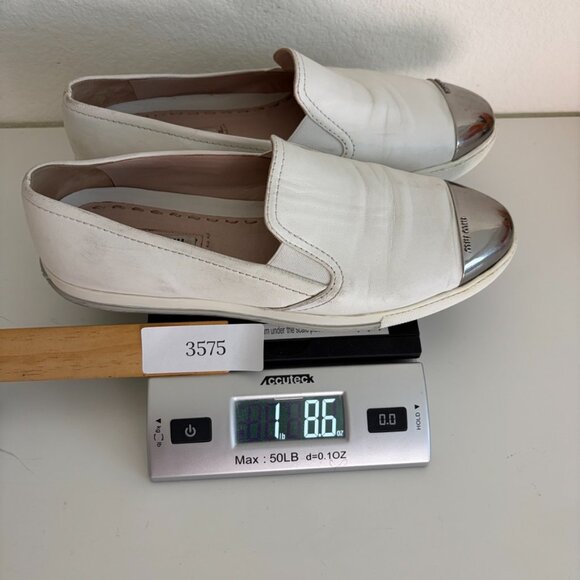 Miu Miu Metal Cap Toe Slip-On Sneakers Womens 38 1/2 - 8.5 US White Leather - Picture 13 of 13